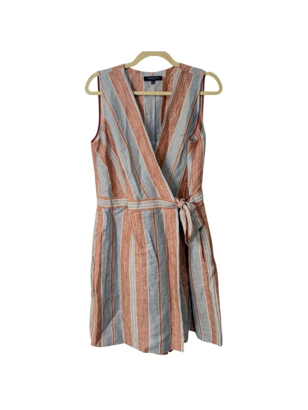 Lafayette 148 New York Womens Size 8 Romper Wrap Linen Oaklyn Sleeveless Striped